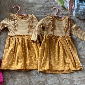 Twins Ruffle Butts Yellow Striped and Floral Dress